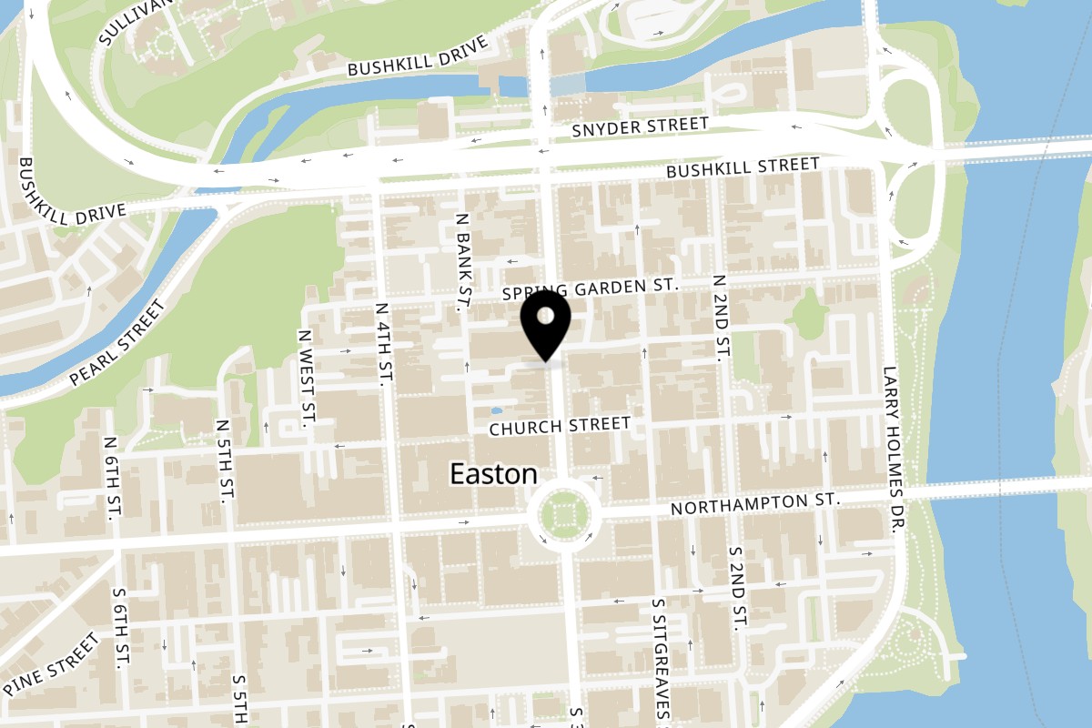 Map showing the location of Ciao! Sandwich Shoppe on 9 N 3rd St in Easton